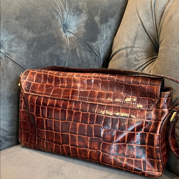 Lord & Taylor Croc-Embossed Brown Leather Shoulder Bag made in Italy - Picture 5 of 6